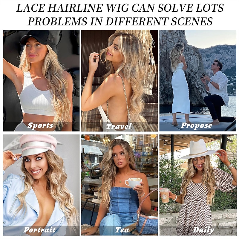 светлый парик для женщин, длинные волнистые кружевные волосы, светлый парик, синтетическая средняя часть, светлые парики с эффектом омбре для повседневной вечеринки 2025 - $23.99 –P6