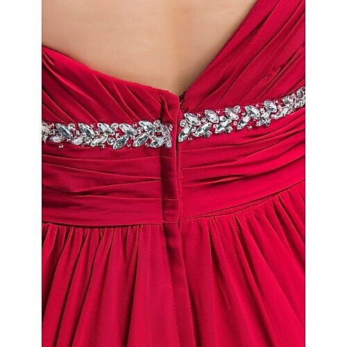 Sheath / Column Elegant Prom Formal Evening Dress One Shoulder Short Sleeve Sweep / Brush Train Chiffon with Ruched Beading 2022 2026 - $137.99 –P1