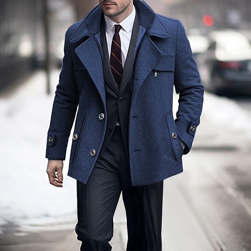 Herren Wintermantel Wollmantel Trenchcoat Outdoor Freizeitskleidung Herbst Winter Wollen warm Windbreaker Oberbekleidung Bekleidung Modisch Strassenmode Glatt Tasche Kargen Einreihiger Verschluss 2025 - $90.99 –P9