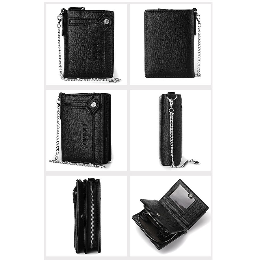 portafoglio da uomo in pelle combinazione porta carte d'identità in pelle pu con design a catena antifurto del 2025 a $18.99 –P3