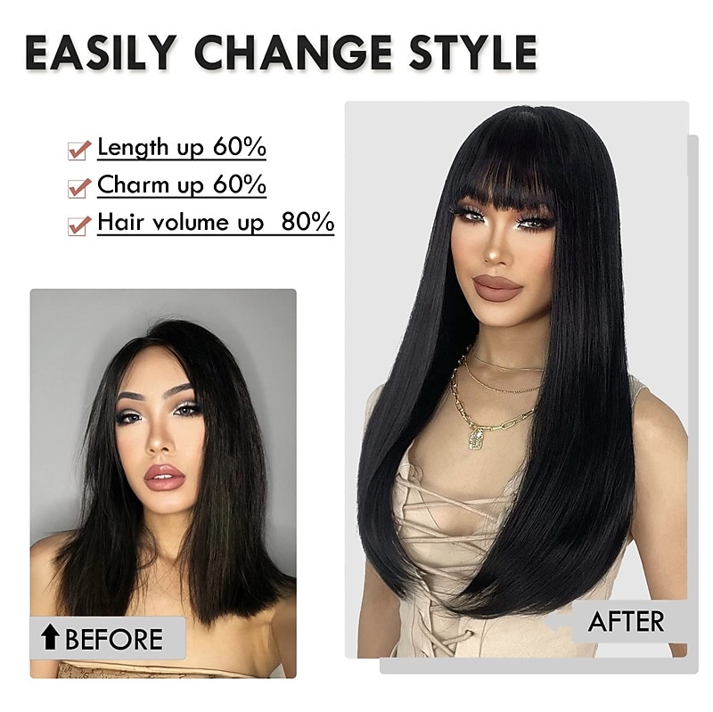 Black Wigs for Women Long Straight Wig with Bangs Black Hair Wigs Heat Resistant Synthetic Womens Wig for Daily Party Use 22 Inch 2026 - $23.99 –P5