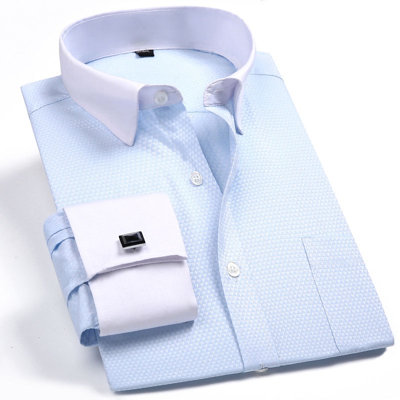 Per uomo Camicia Camicie Camicie con polsini alla francese Liscio Ufficio e carriera Ricevimento di matrimonio Bianco Rosa Blu Viola chiaro Manica lunga Bavero Primavera & Autunno Abbigliamento Tasca del 2025 a $28.99 –P3