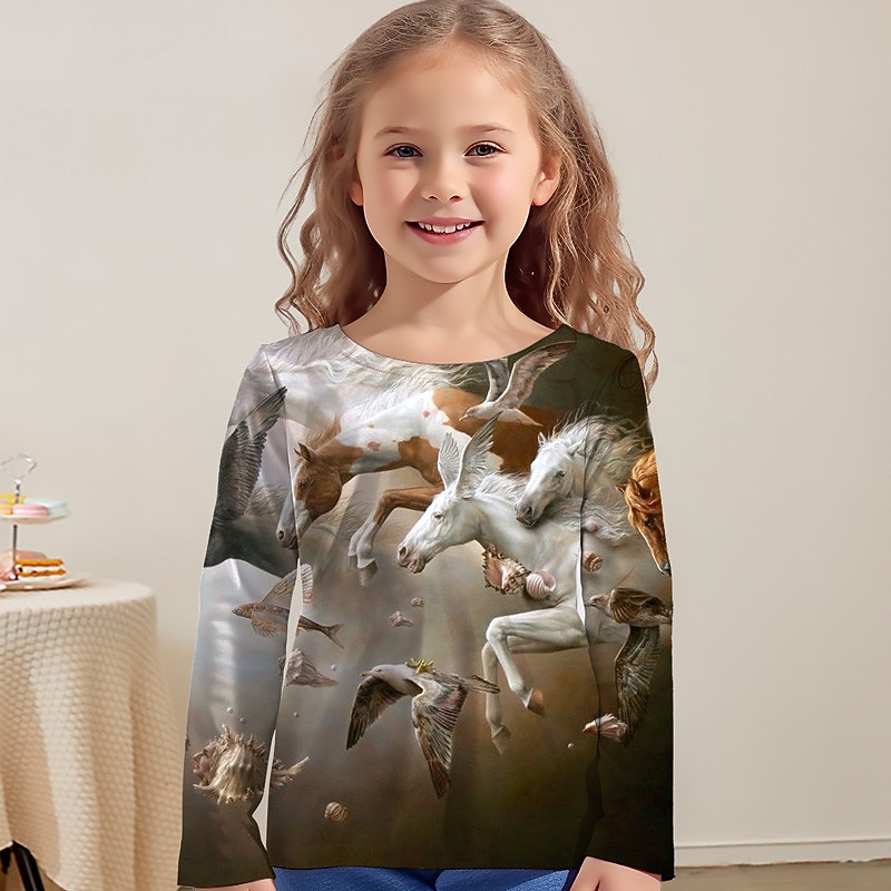 Dívčí 3D Kůň Košilky Košile Dlouhý rukáv 3D tisk Jaro Podzim Aktivní Módní Roztomilý Polyester Děti 3-12 let Tričkový Venkovní Ležérní Denní Běžný 2025 - $13.99 –P4