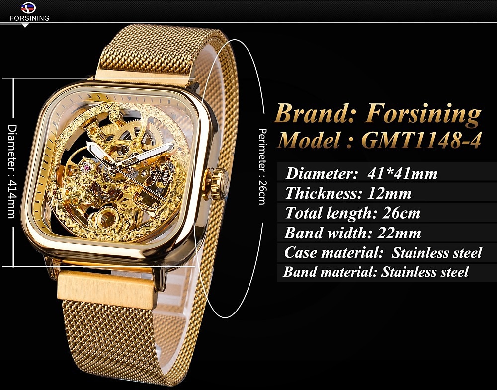 FORSINING Dames Heren mechanische horloges Luxe Grote wijzerplaat Modieus Zakelijk Skelet Automatisch opwindmechanisme Tourbillon Lichtgevend Teräs Horloge 2025 - $51.99 –P3