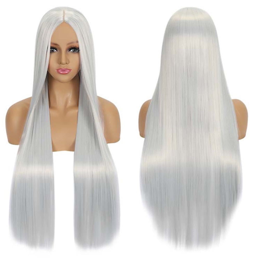 Syntetická paruka Rovná střední část Strojně vyrobená paruka Dlouhá A1 A2 A3 A4 A5 Syntetické vlasy Ženské Cosplay Měkká párty blond růžová červená Halloween paruky 2025 - $16.49 –P1