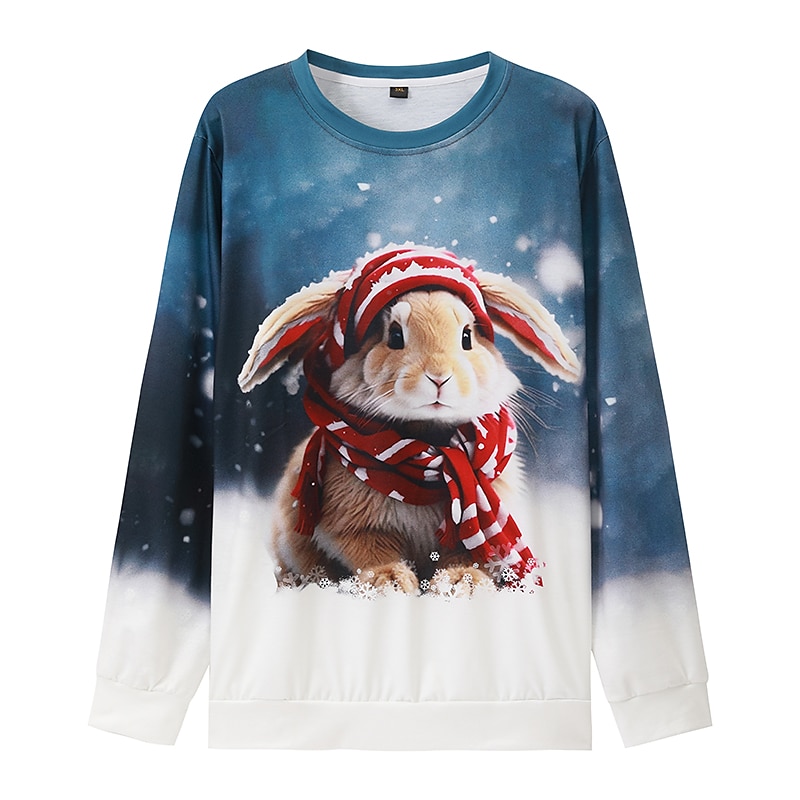 Sudadera de mujer, jersey con estampado deportivo informal de conejo, ropa deportiva para festival, cuello redondo, manga larga, top microelástico para otoño&amp; invierno 2025 - $27.99 –P1