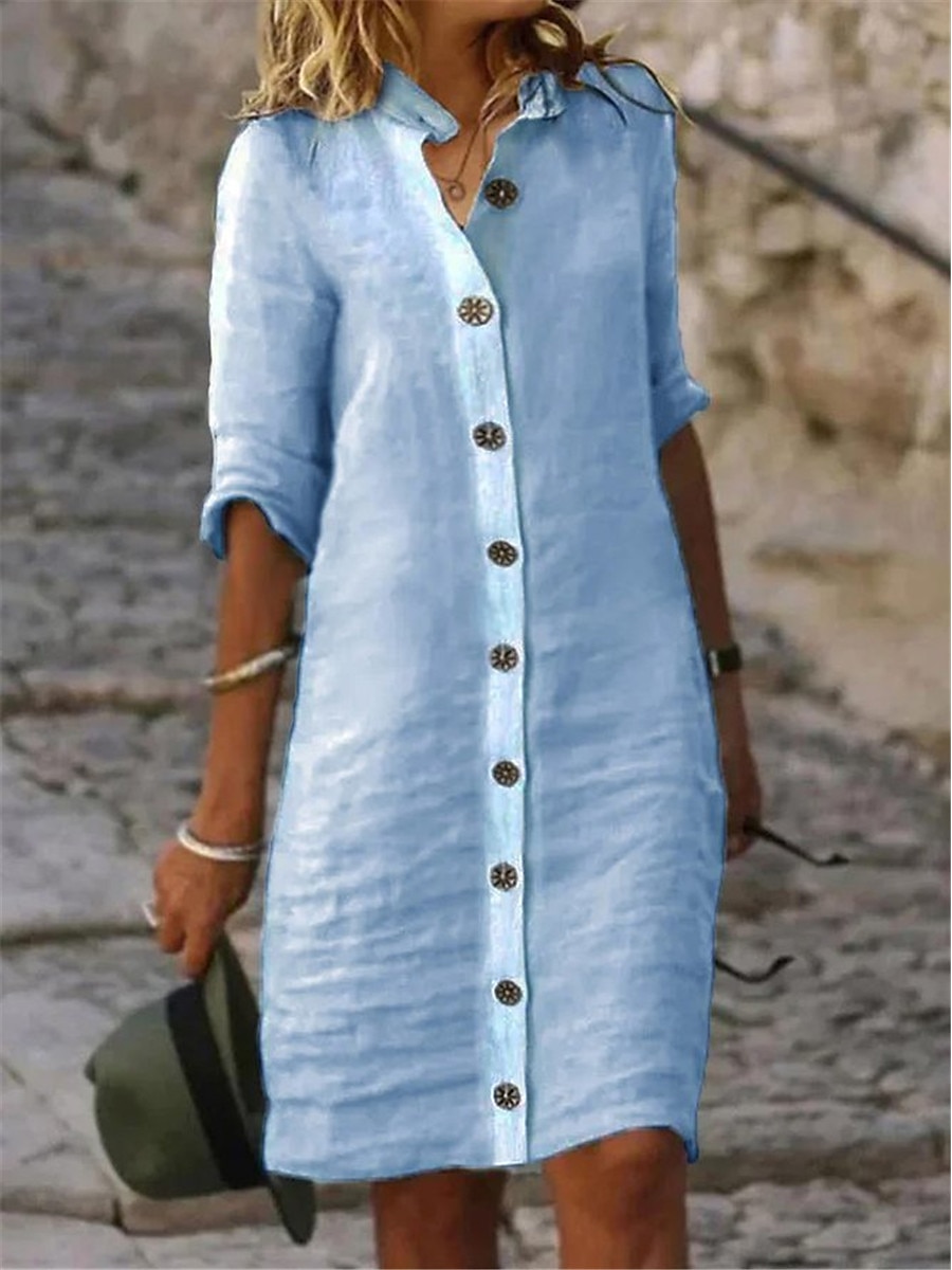 Per donna Nero Bianco Giallo Estate Primavera Mini Abito Abiti ispirati al lino Abito nero Abito Camicia Essenziale Moderno Quotidiano Weekend Vestibilità comoda Semplice Colletto a Camicia del 2025 a $32.99 –P2