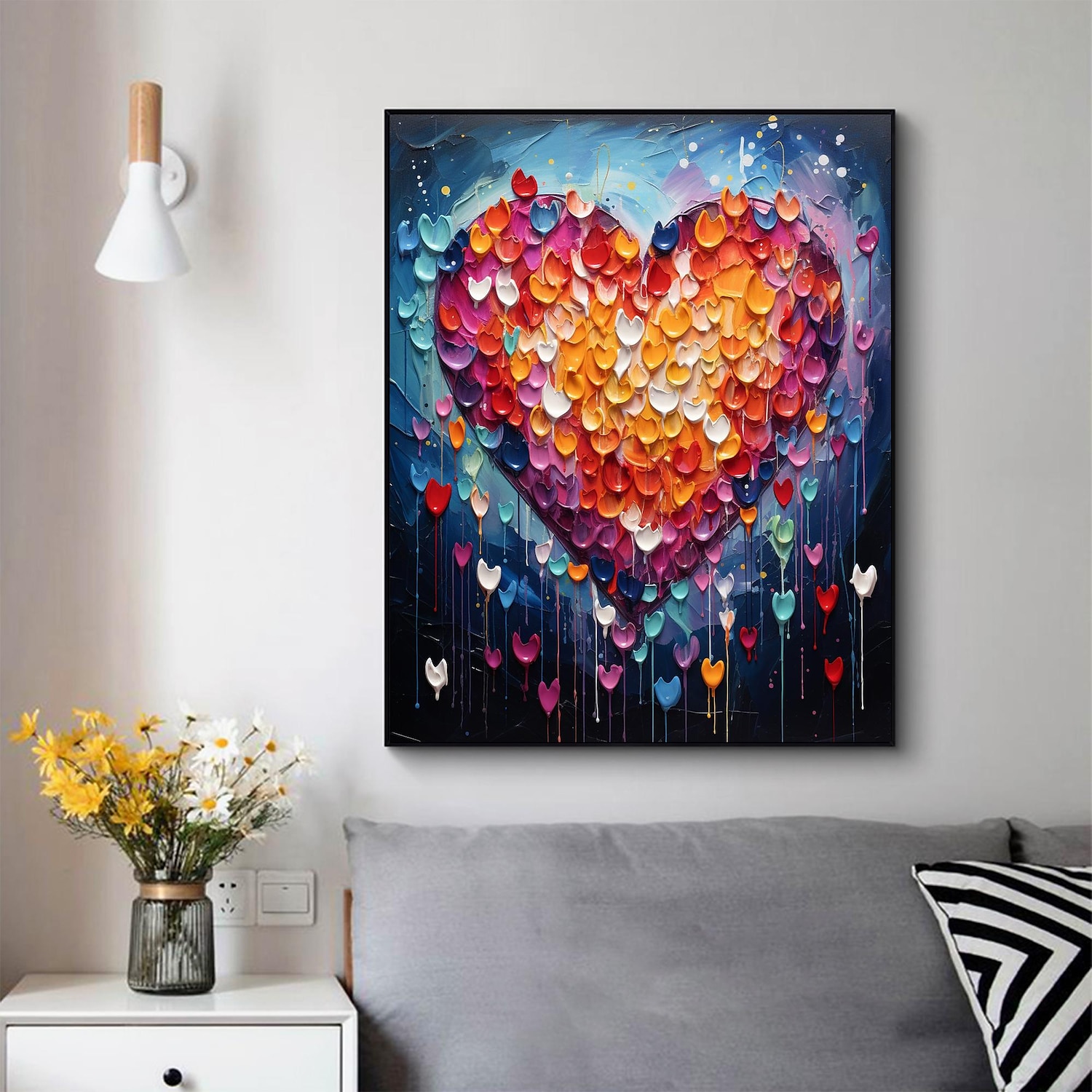 Pintura a óleo artesanal em tela, arte de parede, decoração original, colorida, amor para decoração de casa, com moldura esticada, sem pintura de moldura interna de 2026 por $114.99 –P7