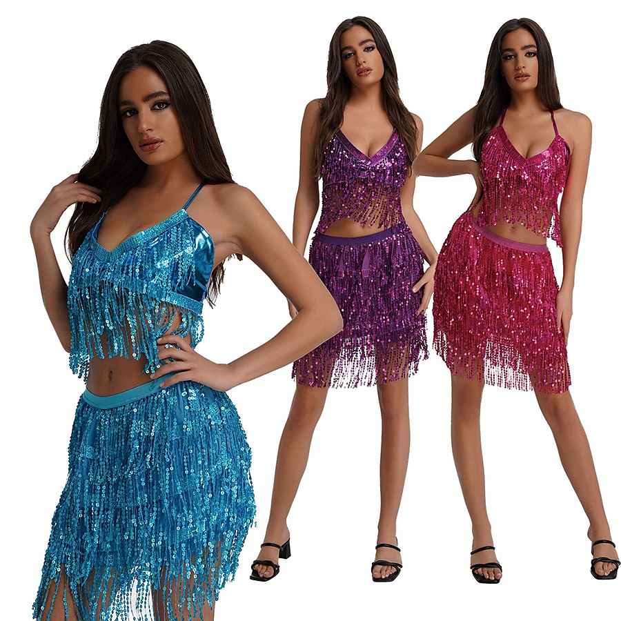 Femme Danseur Danse du ventre Danse Spectacle Costume de danse du ventre Robe de boîte de nuit Brille & Scintille Polyester Argent Bleu Clair Noir Haut Jupe de 2025 ? $37.99 –P2