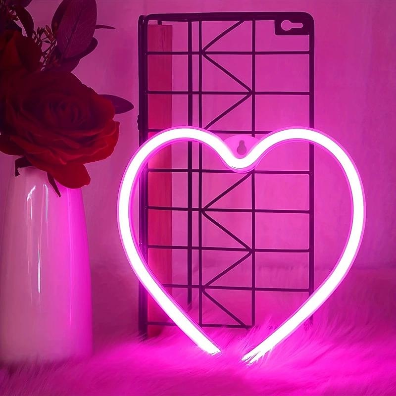 neonové světlo růžové srdce, LED neonové světlo napájené baterií nebo USB, párty, valentýnské dekorace, stolní a nástěnné dekorace, dívčí pokoj, ubytovna, domácí dekorace k výročí svatby 2025 - $12.99 –P7