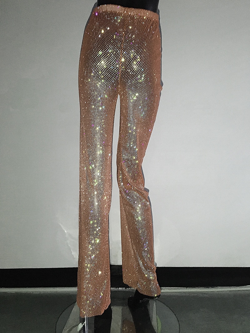 Metallic Sparkle Pants Sheer Mesh Rhinestone Cover Up Disco Solid Color Women's Party Club Pride Parade Adults' Pants 2025 - $86.99 –P17