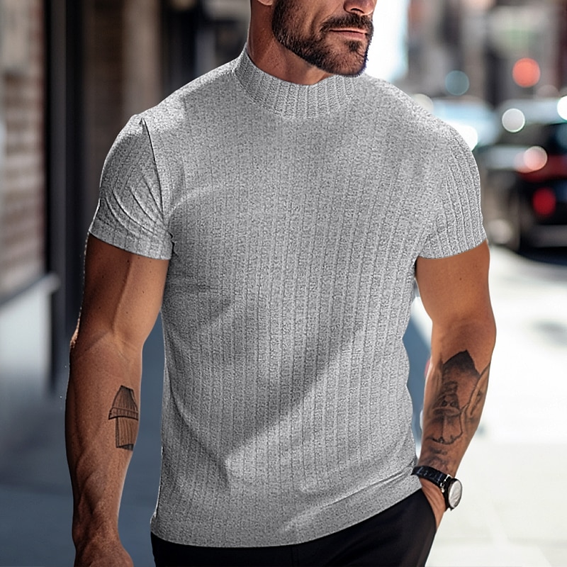 Men's T Shirt Muscle Shirt Ribbed Knit tee Tee Top Short Sleeves Turtleneck Summer Plain Pit Strip Fashion Designer Basic Slim Fit Vacation Street Going out Green Top Tee for Men 2026 - $17.99 –P10