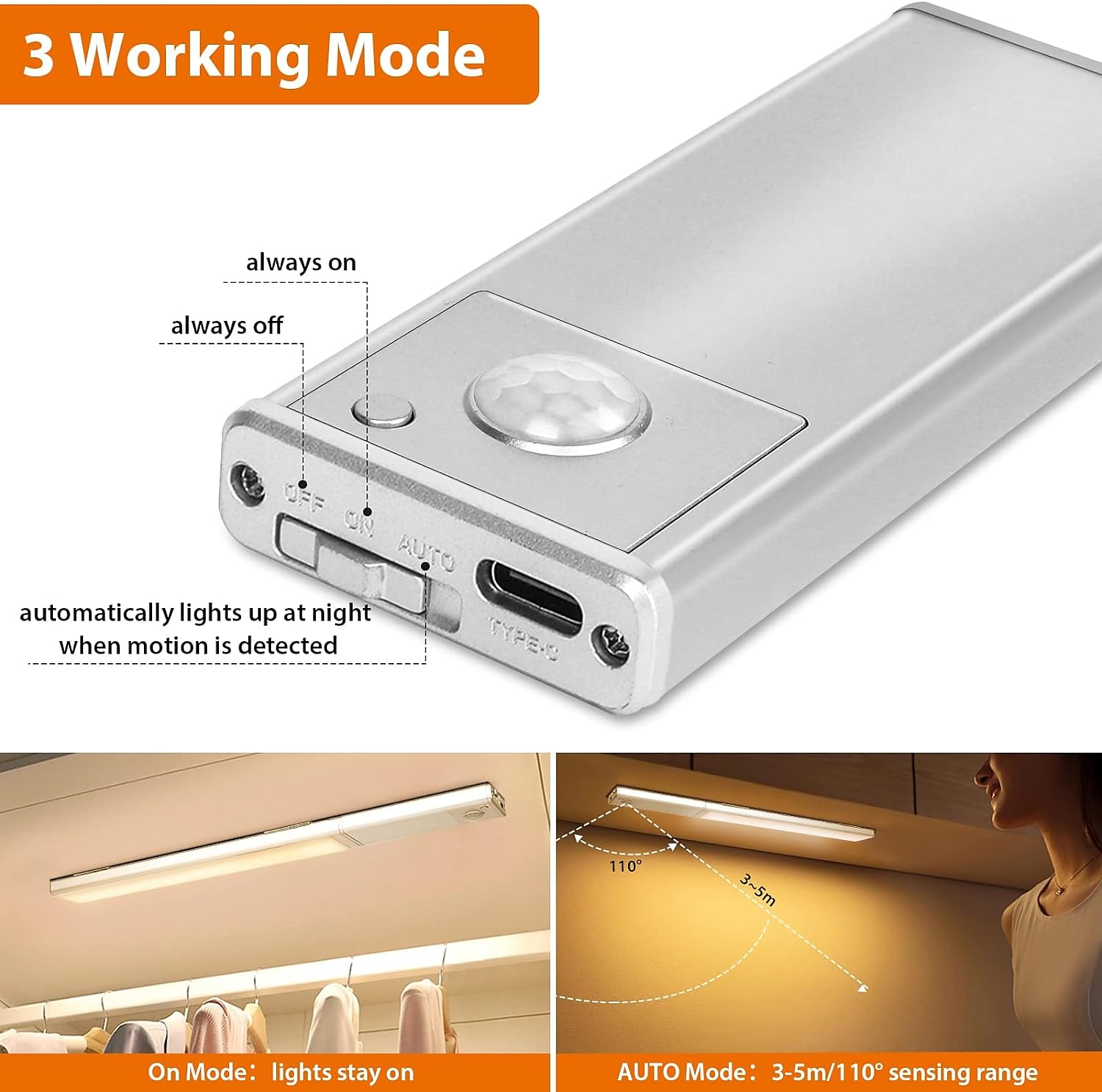 Light In The Box LED Motion Sensor Cabinet Light with Detachable Under Counter Light Automatic Sensored Bright Wireless Battery Operated for Bedroom Wardrobe Stairs Kitchen 2025 - $32.99 –P11