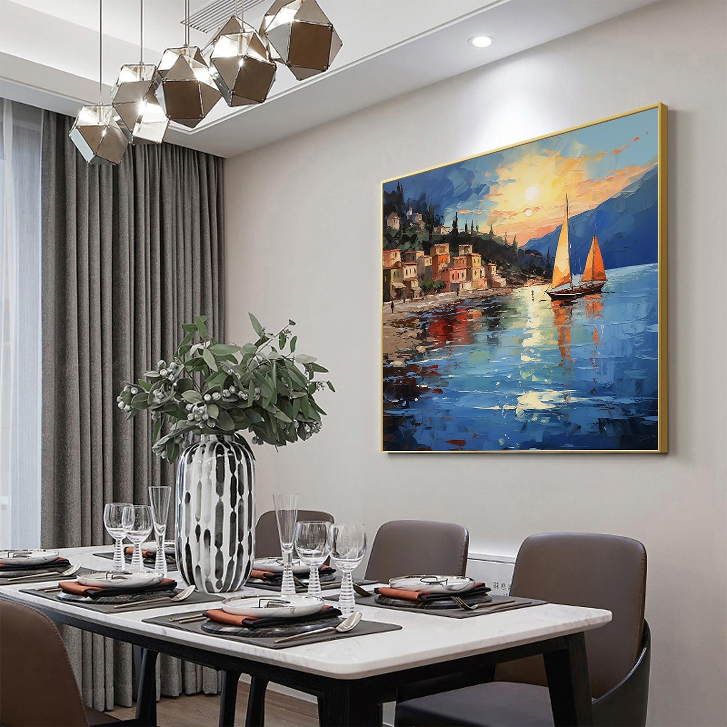 Handmade Oil Painting Canvas Wall Art Decor Original sailboat art Home Decor With Stretched FrameWithout Inner Frame Painting 2025 - $147.99 –P18