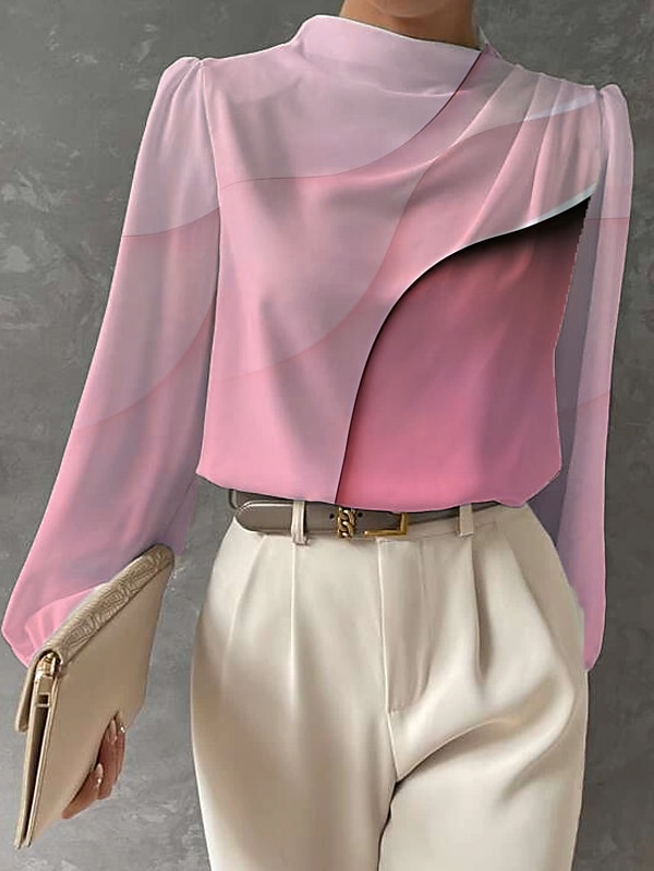 Blouse Femme Mode Imprimé Manches Longues Hauts Classiques Col Rond Travail Rose Bleu Violet Vert Printemps Automne de 2025 ? $32.99 –P3