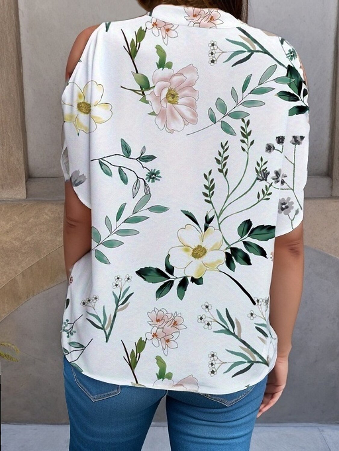 Overhemd Blouse Dames Wit Rood Groen Bloemig Effen Uitknippen Casual Modieus V-hals Normale pasvorm S 2025 - $26.99 –P13