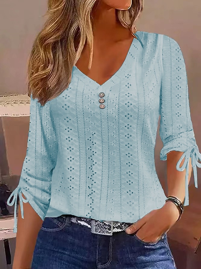 maglietta Occhiello in alto Top eleganti Per donna Nero Bianco Rosa Liscio Pulsante Informale Di tendenza A V Standard S del 2025 a $31.99 –P4