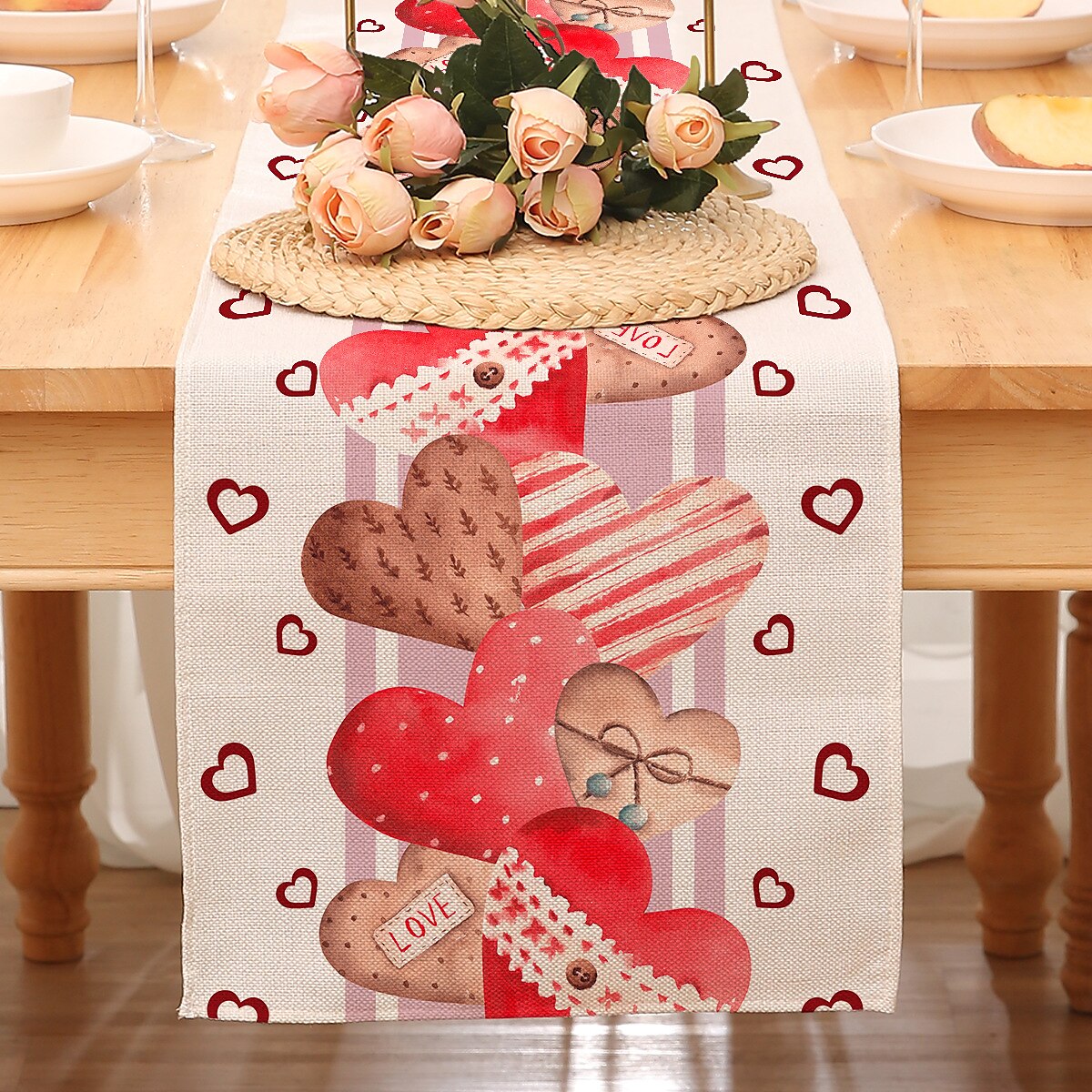 Valentines Day Table Runner Holiday Table Runner Seasonal Farmhouse Burlap Table Cloth for Wedding Anniversary Home Kitchen Dinner Table Party Decor 2025 - $7.49 –P19