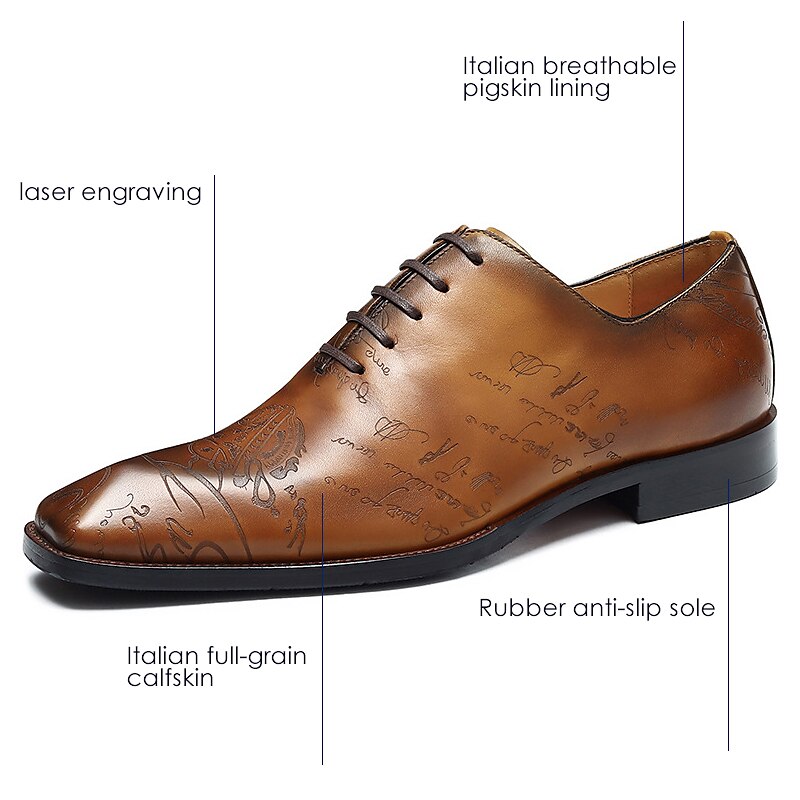 Men's Oxfords Retro Formal Shoes Brogue Dress Shoes Walking Vintage Business Classic Office & Career Party & Evening Leather Italian full-grain calfskin Massage Height Increasing Comfortable Lace-up 2023 - AED 432 –P12