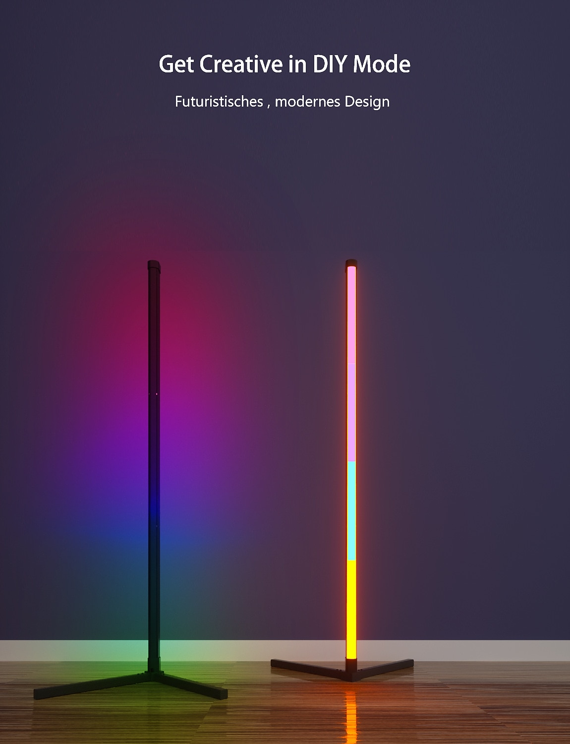 2025年 RGB LEDスマートライトイリュージョンフロアライトWiFi Bluetoothコーナーライト、音楽同期、音声検出、1.2m 74個のLEDビーズ、USB駆動、リビングルーム/寝室の雰囲気用  コレクション – $64.99 –P15