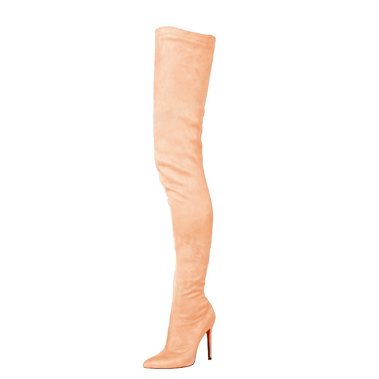 Dames Laarzen Stilettohakken Hak Laarzen Feest Dagelijks Effen Kleur Over de knie laarzen Dij hoge laarzen Hoge Hak Naaldhak Gepuntte Teen Elegant Sexy Klassiek Imitatiesuède PU Rits Amandel Zwart 2026 - $69.99 –P4