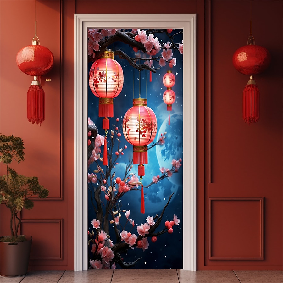 felinar de Anul Nou chinezesc acoperă ușă tapiserie ușă perdea decorațiuni fundal banner ușă pentru ușa din față fermă rechizite de decor petrecere 2025 - $22.99 –P3
