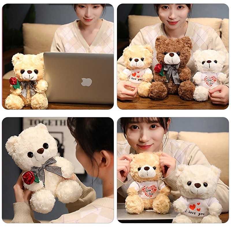 Women's Day Gifts Evlooe Bear Stuffed Animal Plush Toy for Valentine Day Cute 9.8 Teddy Bear Plushie with Rose Soft Small Cuddly Bear Toy Gifts for Girlfriend Boyfriend Mother's Day Gifts for MoM 2025 - $20.99 –P6