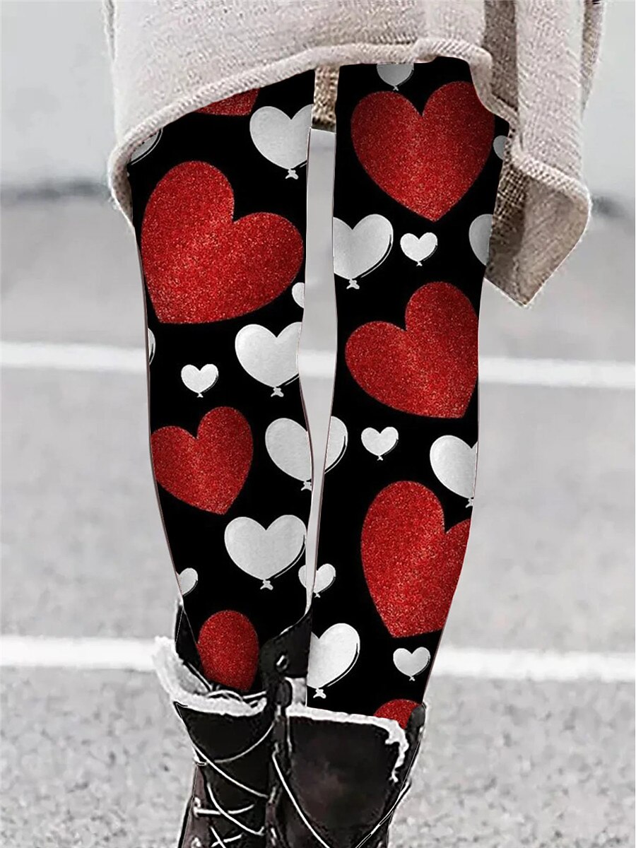 Colanți cu inimă pentru femei de Valentine's imprimeu talie înaltă croială înaltă roșu închis primăvară 2025 - $18.99 –P5