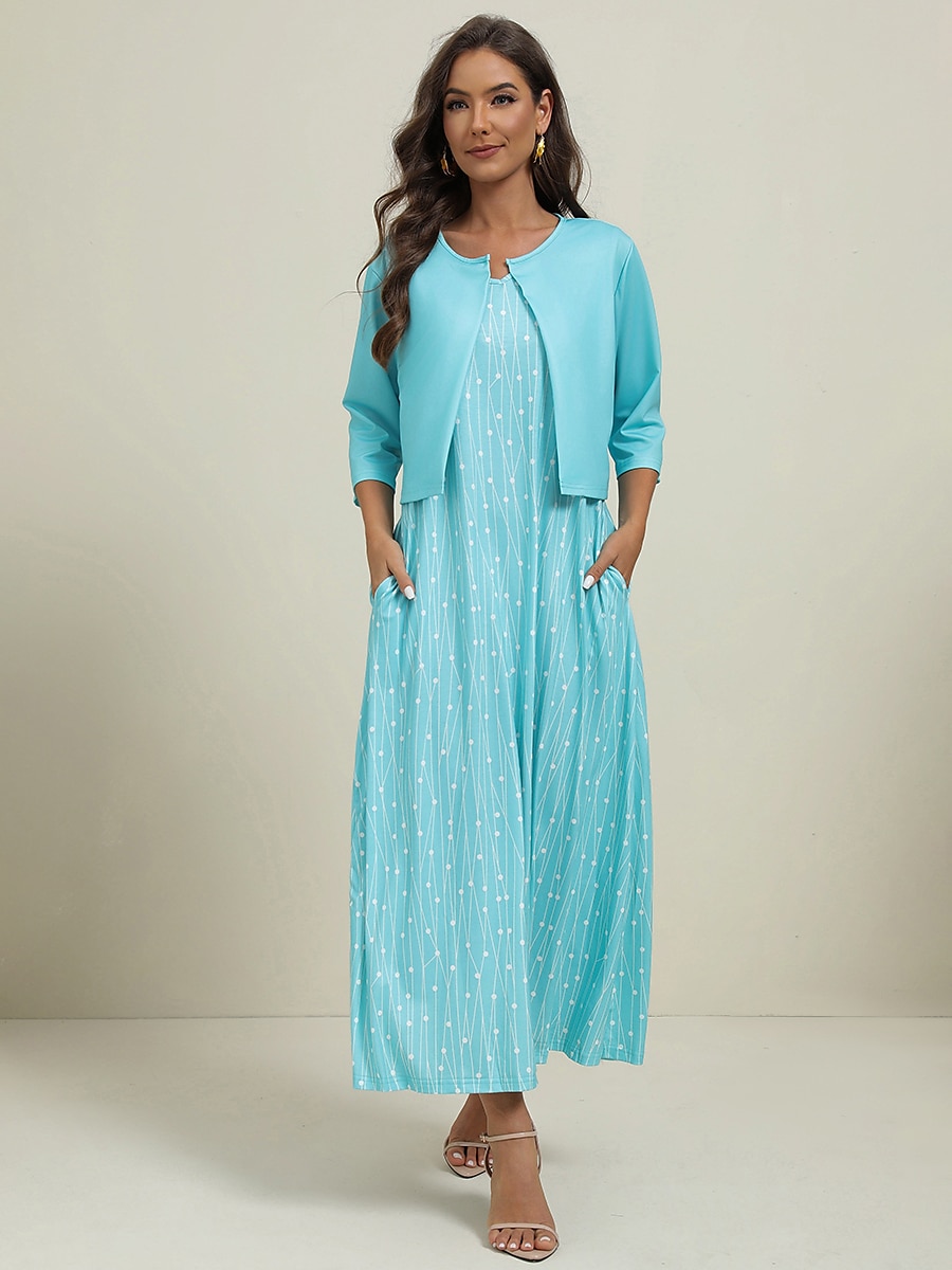 Rochie Midi pentru Femei Set Rochie în Două Părți Rochie Casual Rochie de Invitat la Nuntă Rochie Tank Elegant Geometric Puncte Buzunar Imprimat Manșon Scurt Guler în V Petrecere de Zi cu Zi Roz 2025 - $41.99 –P5