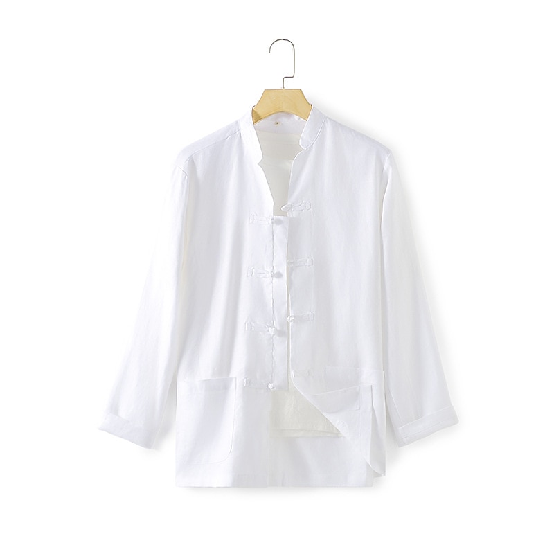 100% Linho Bolsos Homens Camisa Social camisa de linho Preto Branco Azul Escuro Manga Longa Tecido Colarinho Clerical Primavera & Outono Ao ar livre Diário Roupa de 2026 por $31.99 –P9