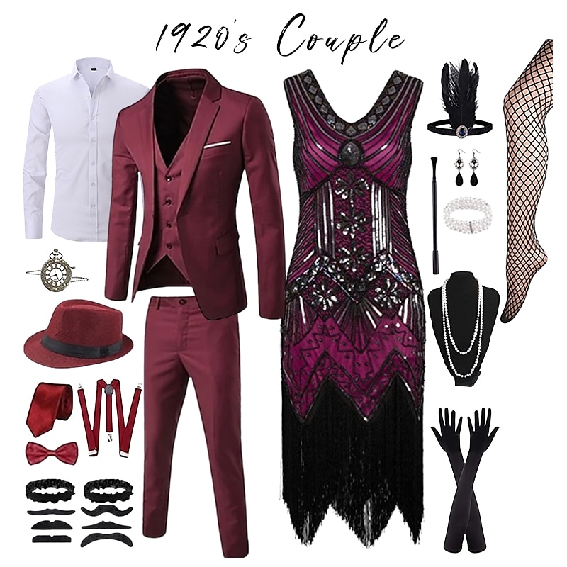 Couples Gangster & Flapper Costumes Set - 1920s Great Gatsby Fancy Dress For Adults - ILOVEFANCYDRESS