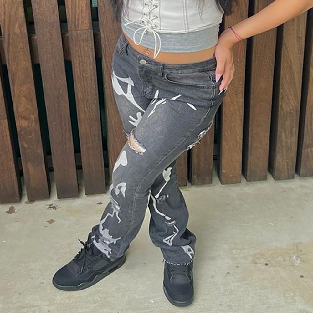 Women's Jeans Denim Graphic Dark Gray Active High Waist Full Length Outdoor Street Winter Autumn / Fall 2024 - $44.99 –P3