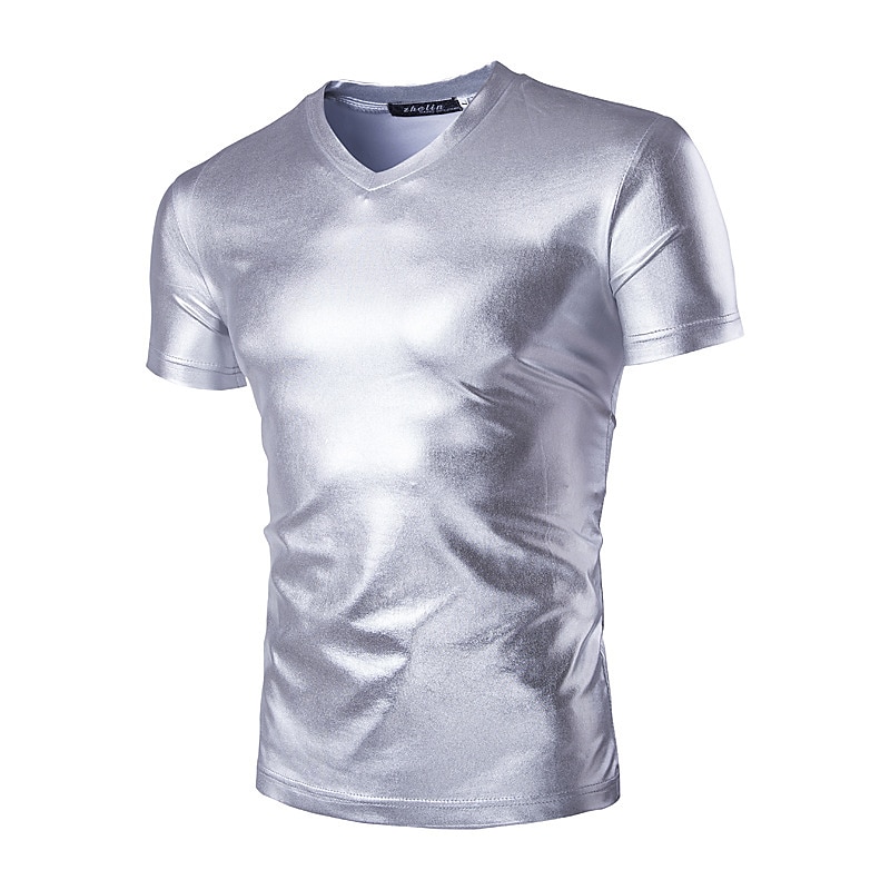 Rétro Vintage Années 1980 Couleur métalique brillante T-shirt Disco Couleur Unie Col rond Déguisement Homme Carnaval Performance Club Défilé de la Fierté Adulte T-shirt Été de 2025 ? GBP £16 –P5