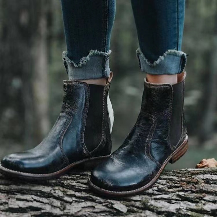 dámské vintage hnědé kotníkové boty z umělé kůže chelsea s elastickými bočními panely – ležérní slip-on styl pro podzimní a zimní outfity 2025 - $64.99 –P1