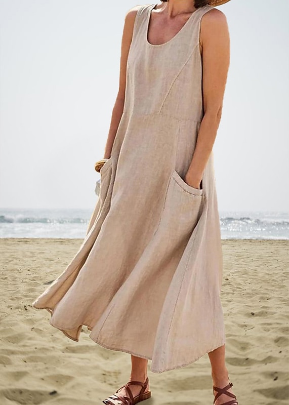 rochie lejeră damă rochie din bumbac rochie schimbătoare rochie midi albastru roz kaki fără mâneci culoare pură buzunar primăvară vară decolteu de bază vacanță de zi cu zi la sfârşit de săptămână potrivire lejeră 2023 s m l xl xxl 2025 - $23.99 –P1