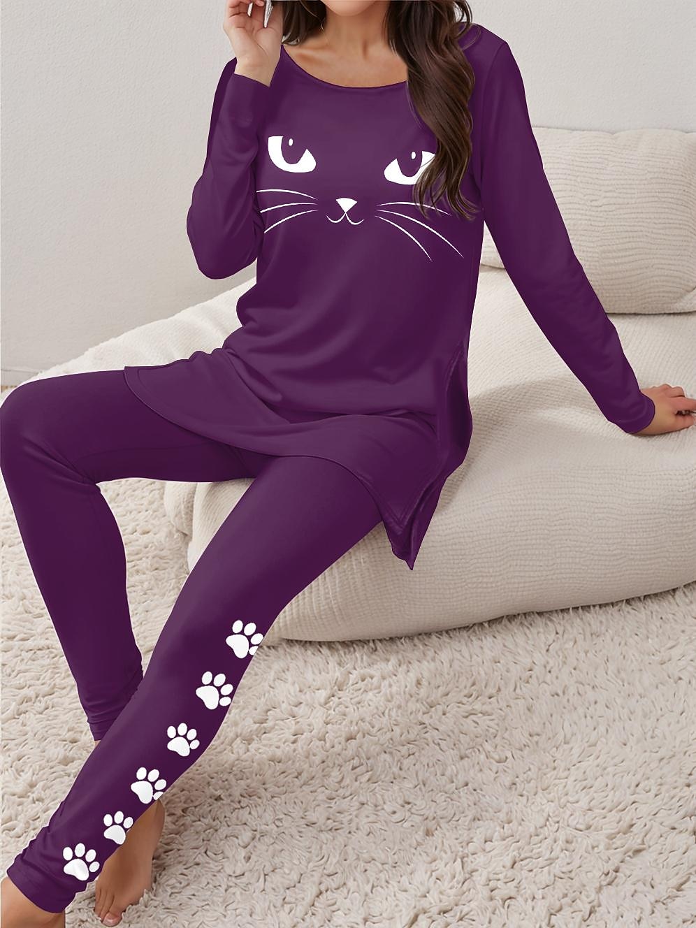 Set di pigiami da donna Pigiama Loungewear Collo rotondo Maniche lunghe Casual Maglietta Set di pantaloni Stampa Sport all'aperto Quotidiano Nero Primavera e Autunno Outfit per casa del 2026 a $34.99 –P5