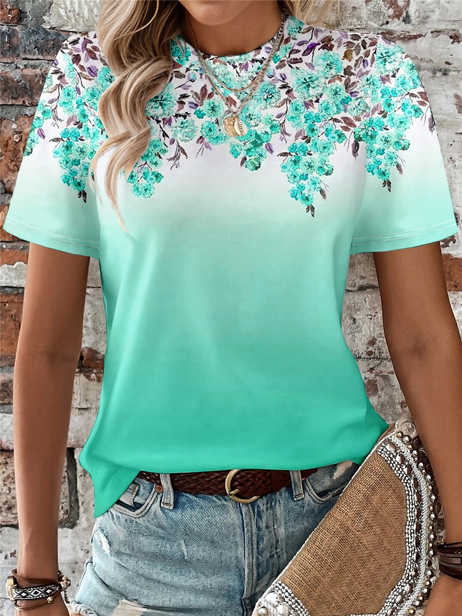t-shirt femme mode imprimé manches courtes hauts réguliers col rond quotidien week-end rose bleu vert été de 2025 ? $19.99 –P2