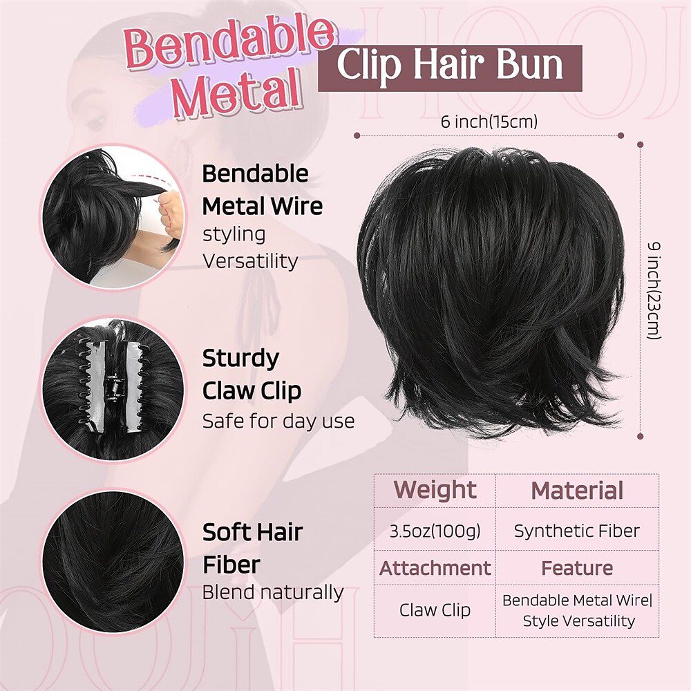 postiche chignon désordonné pince à griffes dans chignon cheveux raides extension de queue de cheval courte de 9 pouces avec morceaux de cheveux en fil métallique pliable pour femmes faux chignon de de 2025 ? $7.99 -P2
