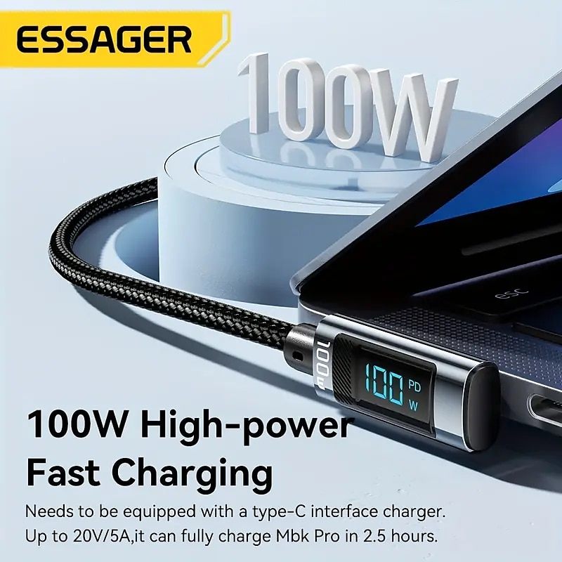 Essager 100W USB C To USB C Fast Charger 90 Degree Angle Charging Cable Display 5A Fast Charging USB C Data Cord 2025 - $16.99 –P4