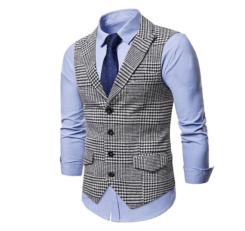 Homme Gilet Casual Quotidien Traditionnel Printemps Automne Basique Térylène Décontracté / Quotidien Pied-de-poule Boutonnage Simple Col de fermeture Ajustable Noir Gilet de 2026 ? $41.99 –P1