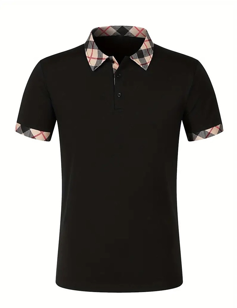 Men's Polo Shirts Button Up Polos Casual Holiday Lapel Short Sleeve Fashion Basic Plaid Color Block Patchwork Summer Regular Fit White Polo Shirts 2026 - $17.99 –P2