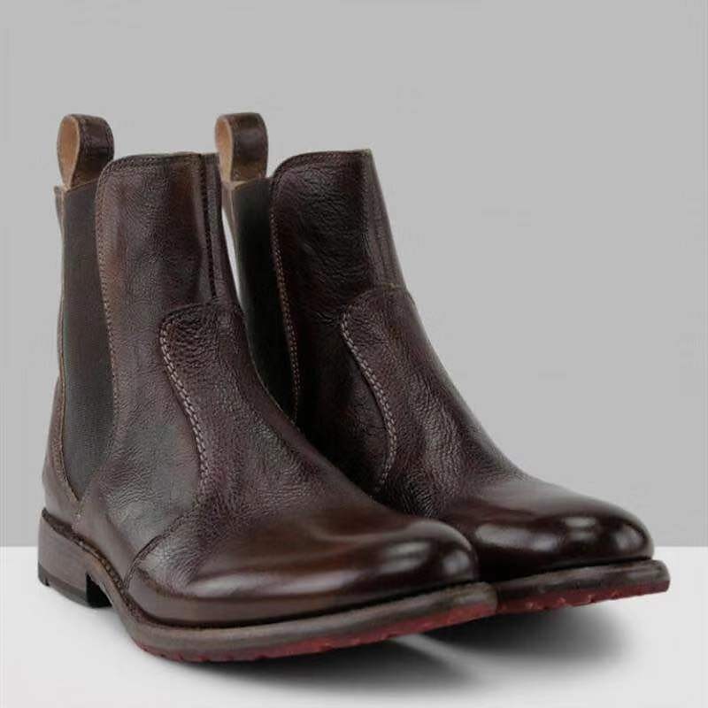 dámské vintage hnědé kotníkové boty z umělé kůže chelsea s elastickými bočními panely – ležérní slip-on styl pro podzimní a zimní outfity 2025 - $64.99 –P4