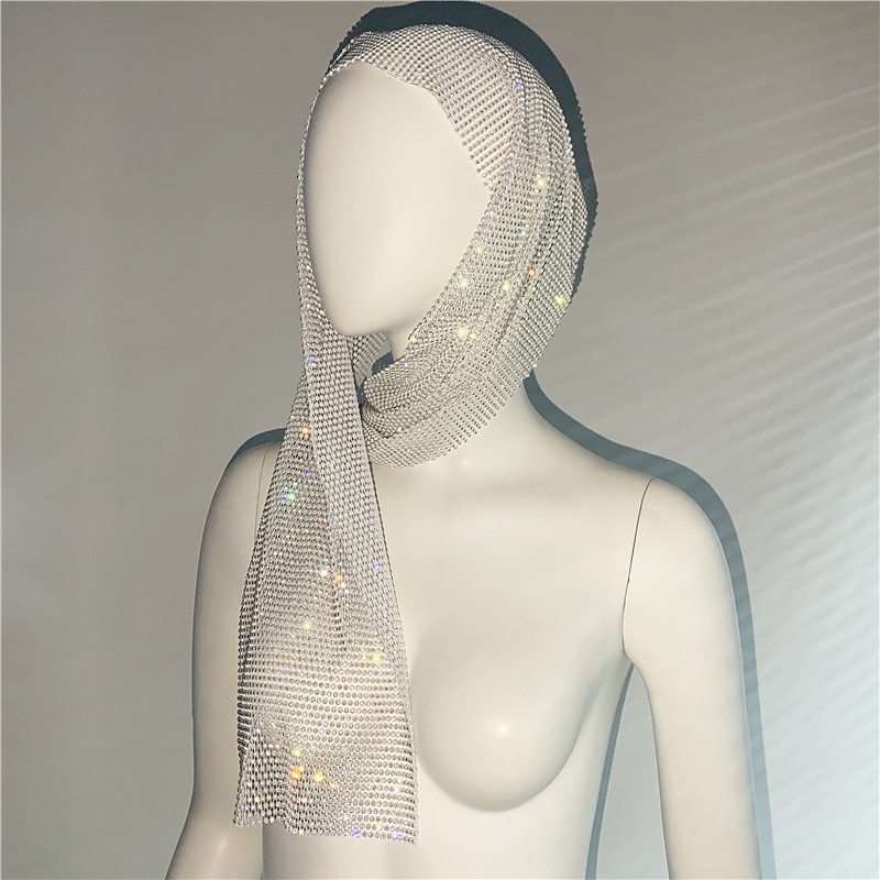 Strass a rete trasparente Avvolgimento della testa sciarpa sciarpa Metallico Brillanti Sensuale Poliestere Per Da discoteca Cosplay Carnevale Per donna Bigiotteria Gioielleria di moda del 2025 a $24.99 –P26
