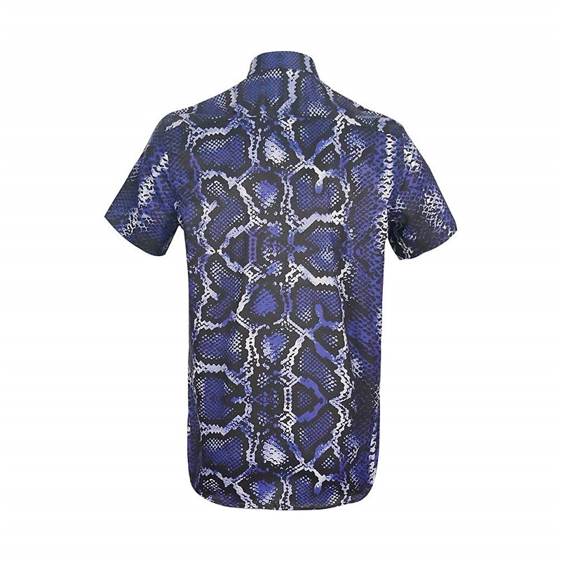 Men's Snake Skin Pattern Shirt Western Shirt Button Up Shirt Short Sleeve Abstract Daily Wear Going out Weekend Autumn / Fall Turndown Print Button-Down Navy Blue Blue Brown 2025 - $24.99 –P4