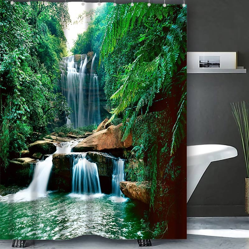 Dusjforheng med kroker 180 cm*180 cm (70"*70") polyester vaskbar vanntett mønster baderom badekar dekor rustikk bondegård tre vintage låve 2026 - $28.99 –P7