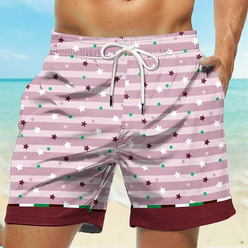 Homens Listra Flor Shorts de Natação Bermuda de Surf Calção de Banho Cintura Média Havaiana Casual Feriado Praia Com Cordão com forro de malha Cintura elástica Designer Roupa de 2025 por $17.99 –P2
