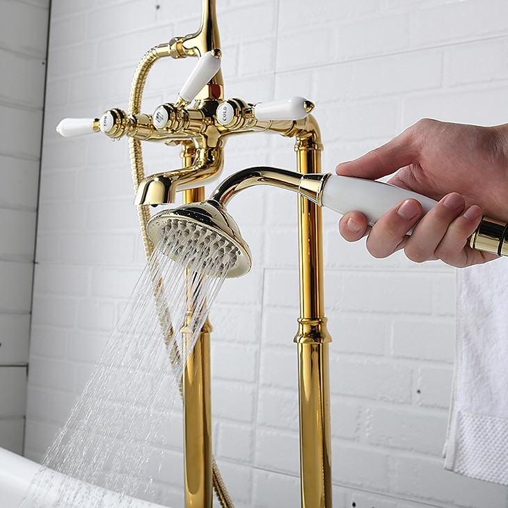 Badkraan - Retro vintage Galvanisch verzilveren Vrijstaand Keramische ventiel Bath Shower Mixer Taps 2026 - $845.49 –P5