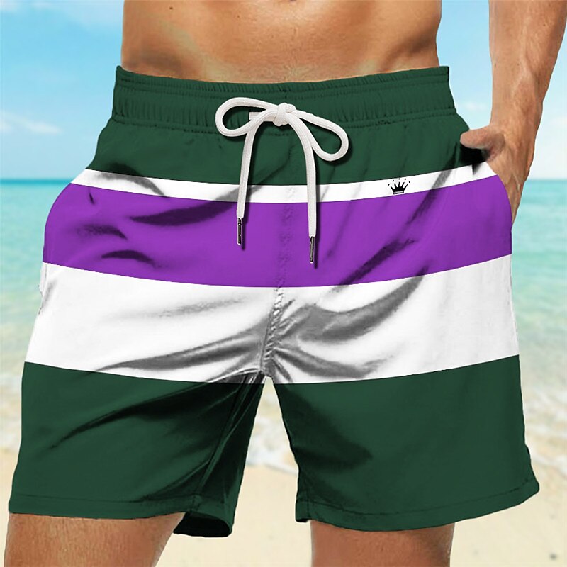 Men's Stripe 3D Print Swim Trunks Swim Shorts Board Shorts Mid Waist Vacation Hawaiian Holiday Vacation Holiday Beach Drawstring with Mesh lining Elastic Waist Designer Clothing Apparel 2025 - $17.99 –P8