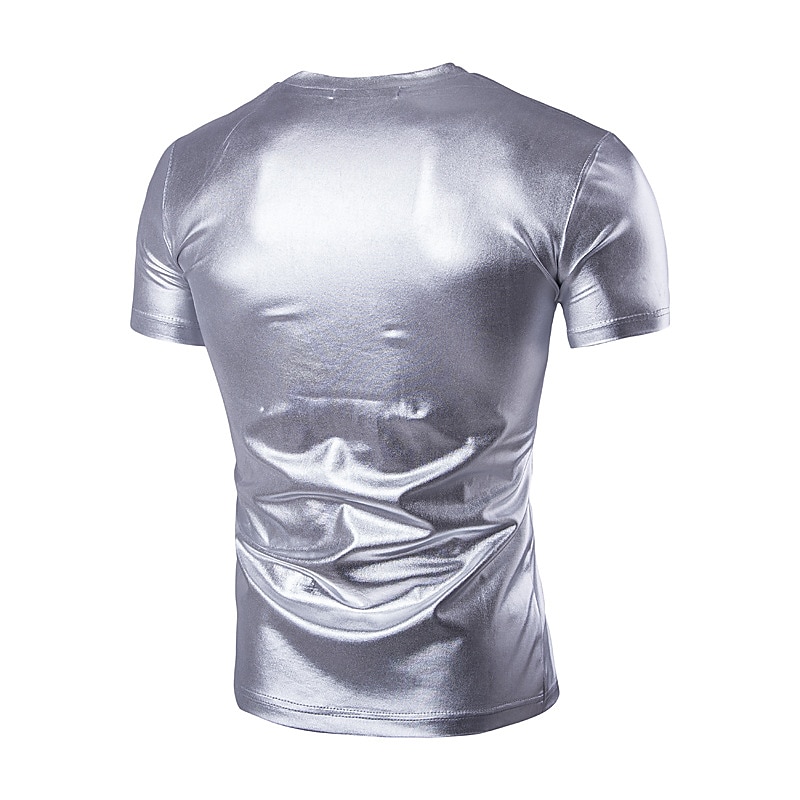 Rétro Vintage Années 1980 Couleur métalique brillante T-shirt Disco Couleur Unie Col rond Déguisement Homme Carnaval Performance Club Défilé de la Fierté Adulte T-shirt Été de 2025 ? GBP £16 –P6