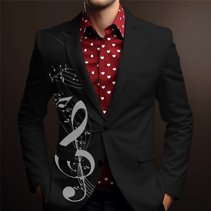 Herren Musiknoten Langarm Umlegekragen Geschäftlich Arbeit Büro-Outfit Ausgehen Knöpfe Druck Mehrere Taschen 2025 - $73.99 –P3